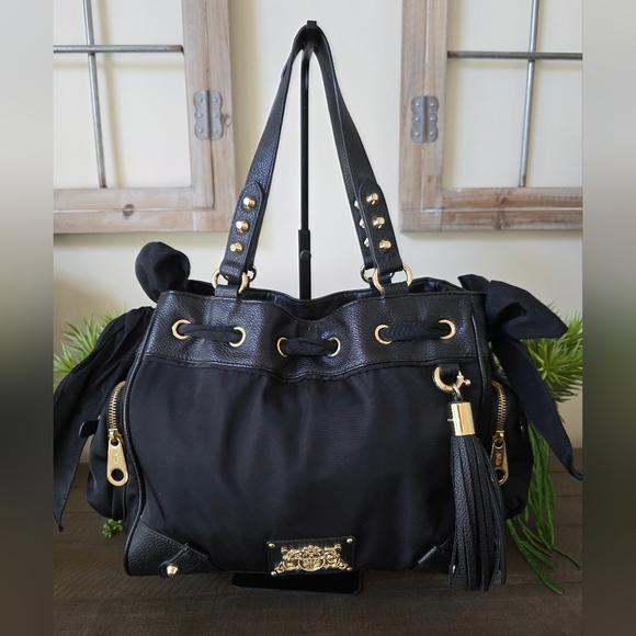 Vintage Juicy Couture Nylon Malibu Black Daydreamer Bag With Leather Trim - Picture 10 of 14
